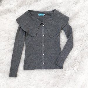 Top Sholder With Collar Long Sleeve Ribbed